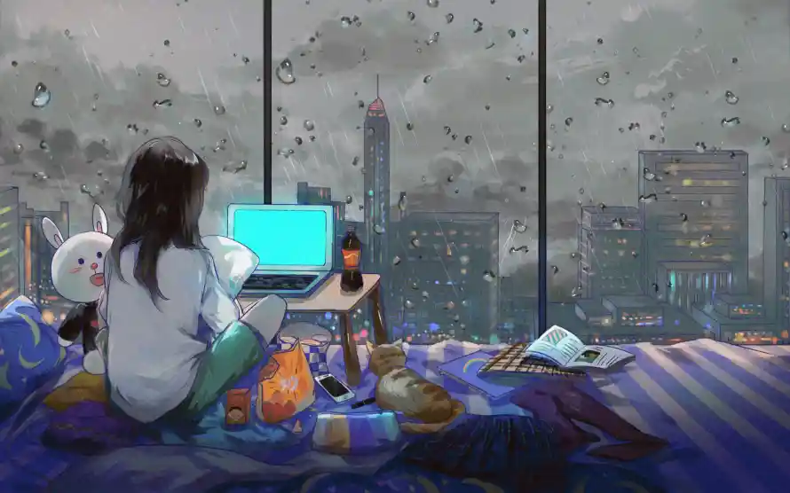 4k长发壁纸 - 卧室 - 面包 - 雨天「哲风壁纸」
