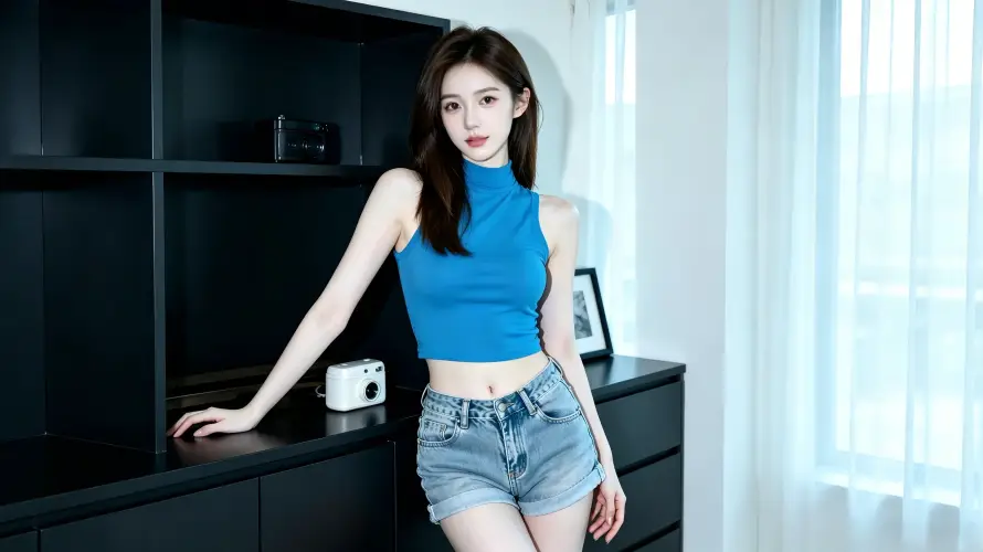 4k长发壁纸 - 美女 - 室内 - 露脐装「哲风壁纸」