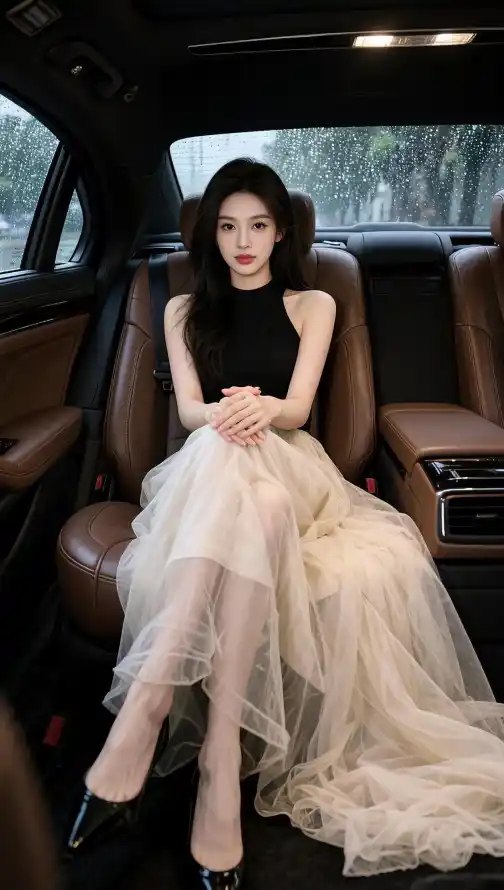 4k名媛壁纸 - 纱裙 - 美女 - 车内「哲风壁纸」