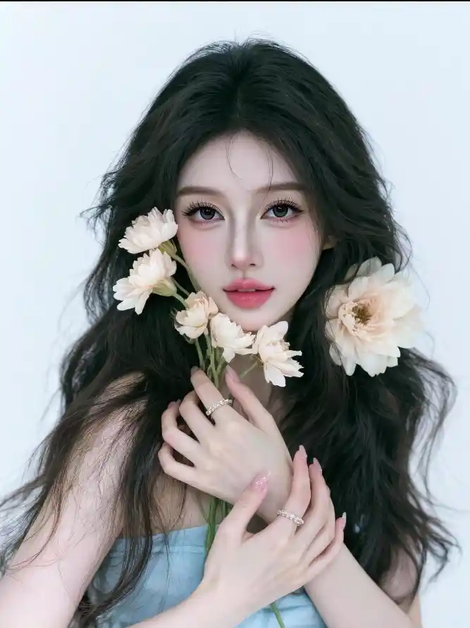 4k人像壁纸 - 卷发 - 捧花 - 美女「哲风壁纸」