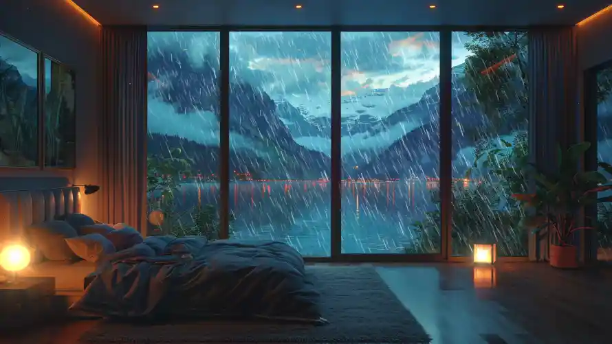 4k卧室壁纸 - 床 - 山景 - 房子「哲风壁纸」