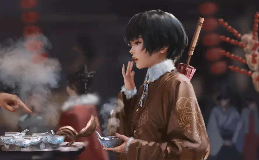 4k古风壁纸-小吃摊与小绿-WLOP热门的壁纸「哲风壁纸」