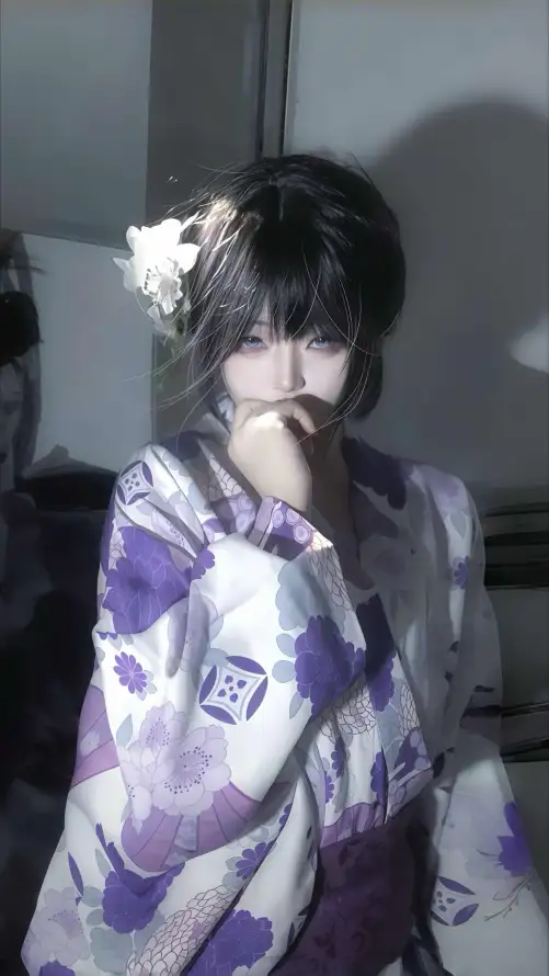 4k黑发壁纸 - 短发 - 和服 - 紫色「哲风壁纸」