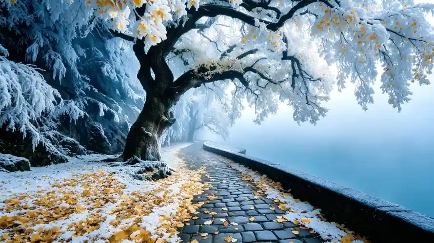 3k冬季壁纸-石板路与雪景-壁纸推荐「哲风壁纸」