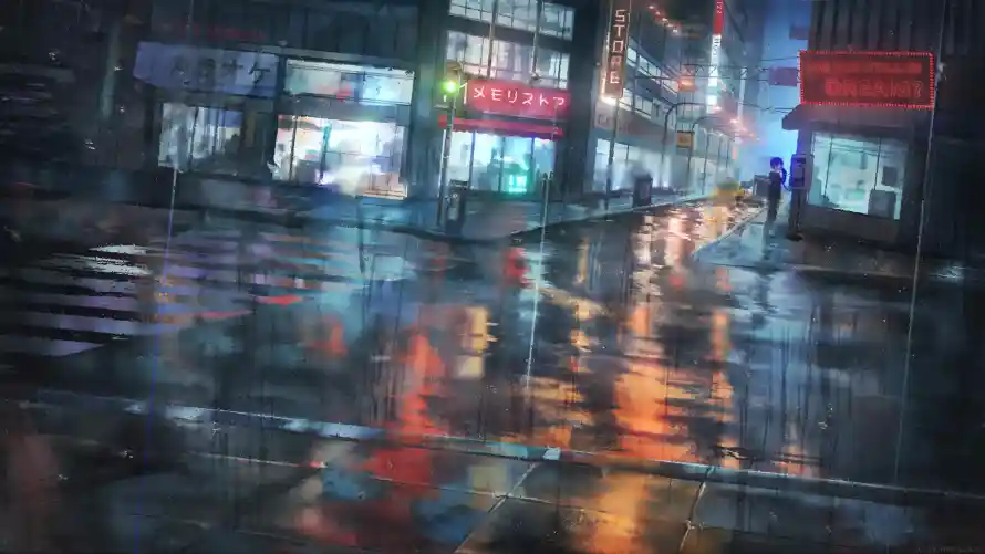 3k商铺壁纸-夜景 - 建筑-行人「哲风壁纸」