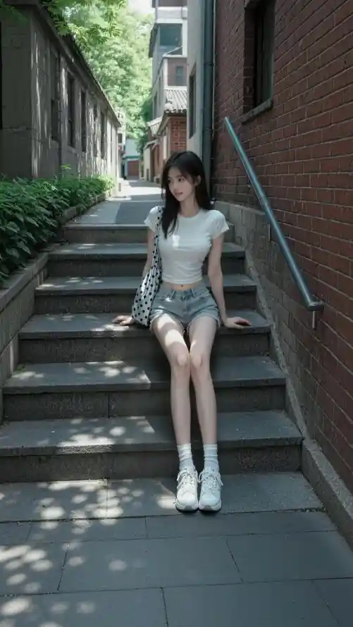 4k台阶壁纸 - 夏日 - 好看 - 少女「哲风壁纸」