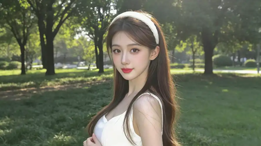 3k公园壁纸-白色发箍与好看-长发美女壁纸分享「哲风壁纸」