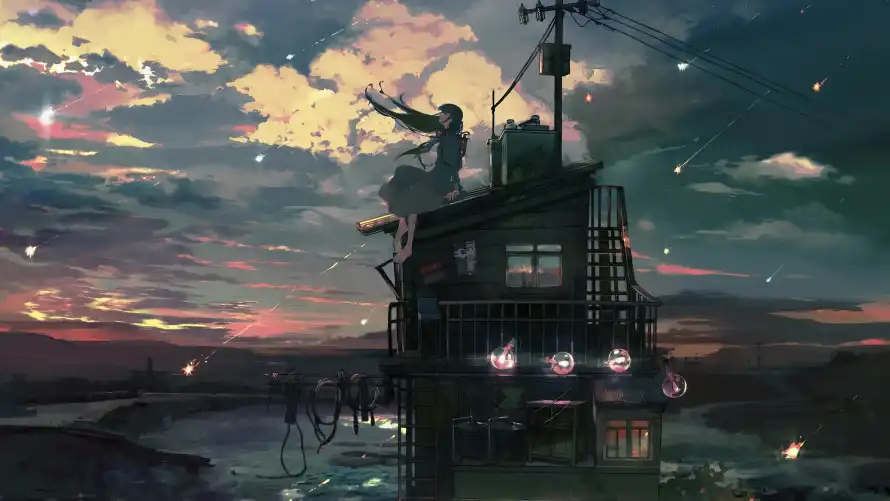 4k列车壁纸-少女 - 插画-星空「哲风壁纸」