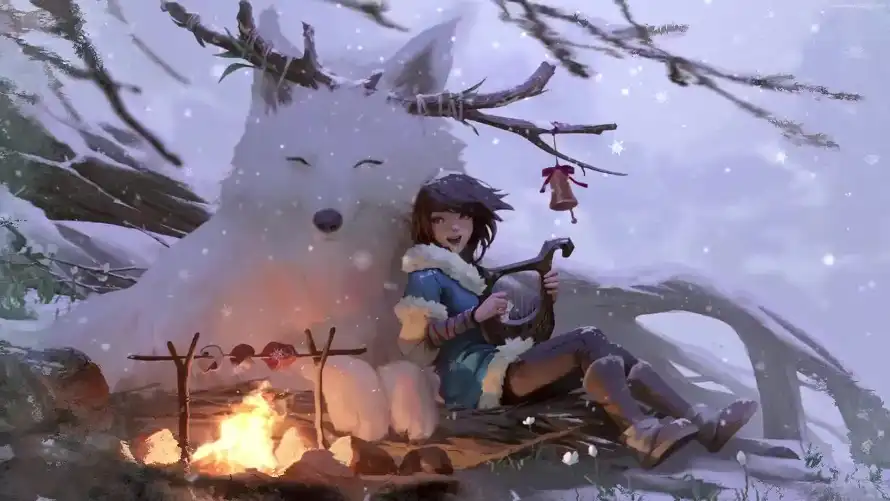 2k下雪壁纸-冬季 - 少女-插画「哲风壁纸」