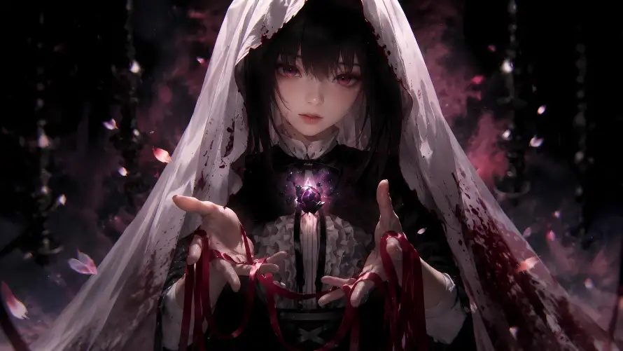 4k动漫壁纸 - 花 - 头纱 - 少女「哲风壁纸」