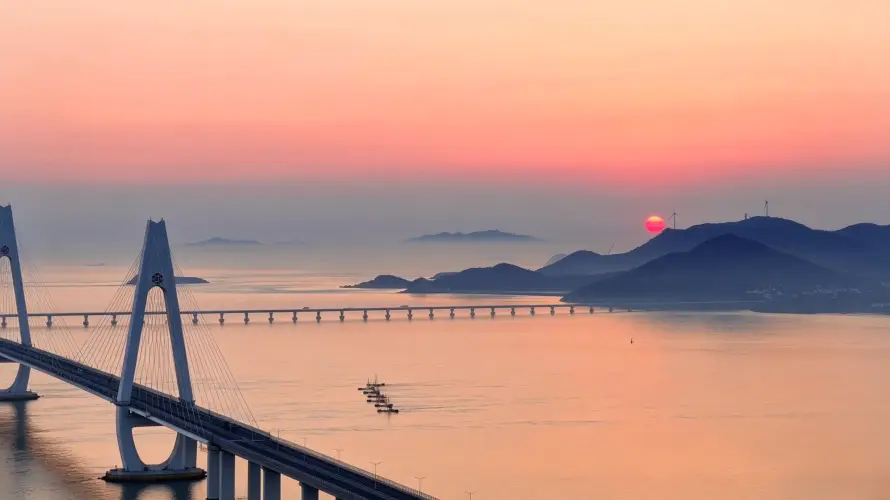 4k日落壁纸 - 桥梁 - 治愈 - 海边「哲风壁纸」