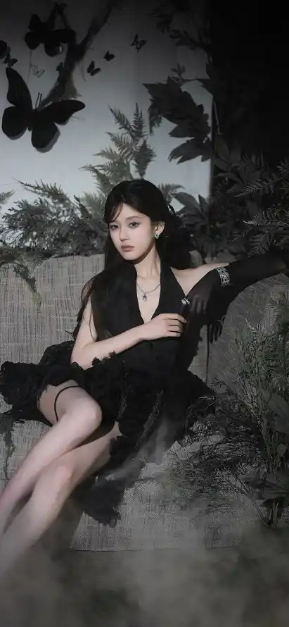4k冷调壁纸 - 坐姿 - 植物 - 美女「哲风壁纸」