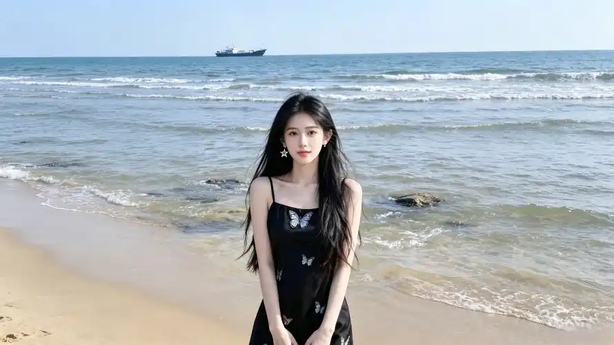 4k长发壁纸 - 海边 - 美女 - 蓝天「哲风壁纸」