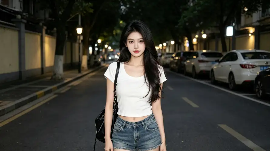 4k街道壁纸 - 路灯 - 夜晚 - 美女「哲风壁纸」