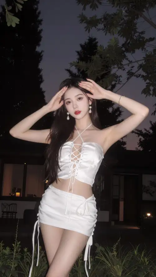 4k夜景壁纸 - 少女 - 户外 - 短裙「哲风壁纸」