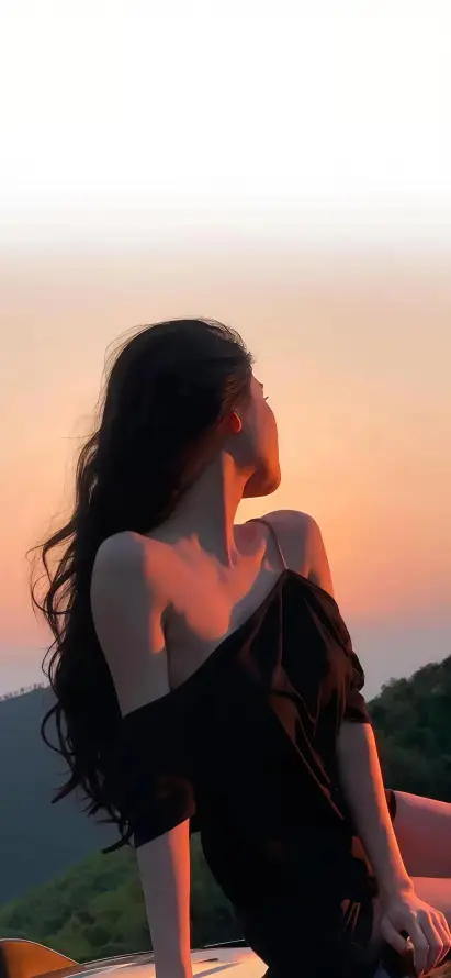 4k侧颜壁纸 - 卷发 - 夕阳 - 少女「哲风壁纸」