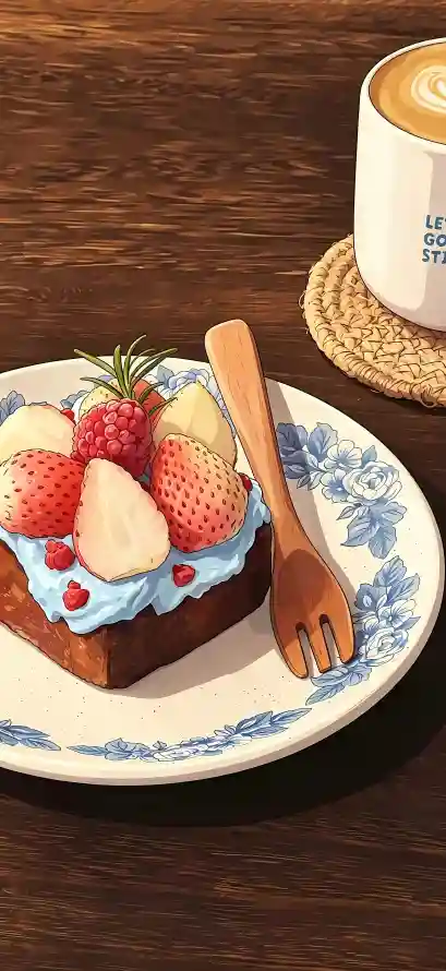 4k吐司壁纸 - 咖啡 - 奶油 - 插画「哲风壁纸」