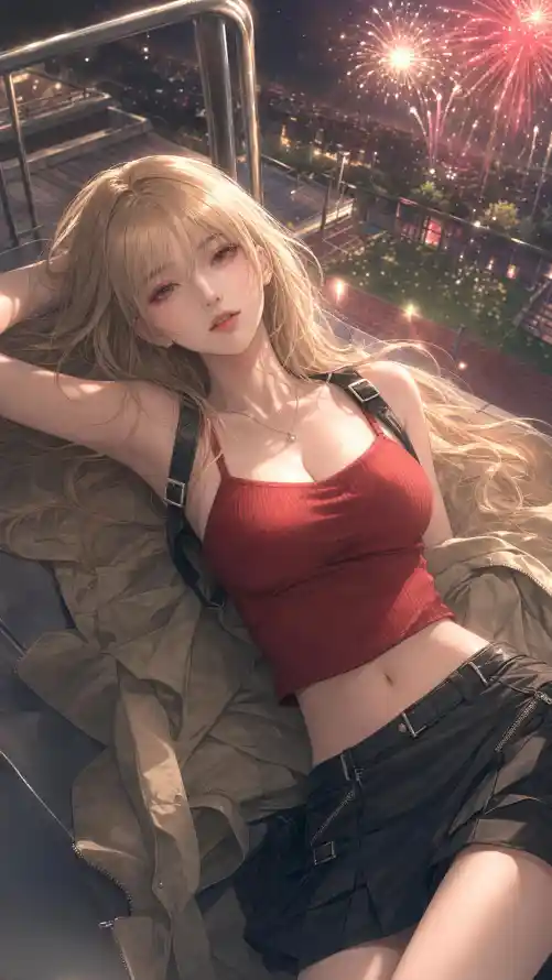 4k夜晚壁纸 - 短裤 - 美女 - 烟花「哲风壁纸」