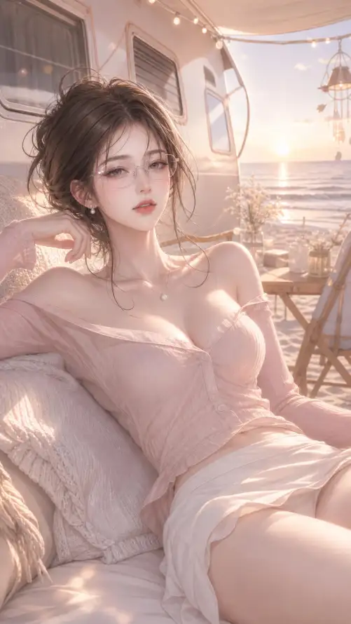 4k黑发壁纸 - 海边 - 暖光 - 美女「哲风壁纸」