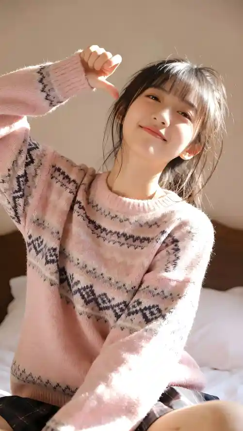 4k室内壁纸 - 少女 - 居家 - 床上「哲风壁纸」