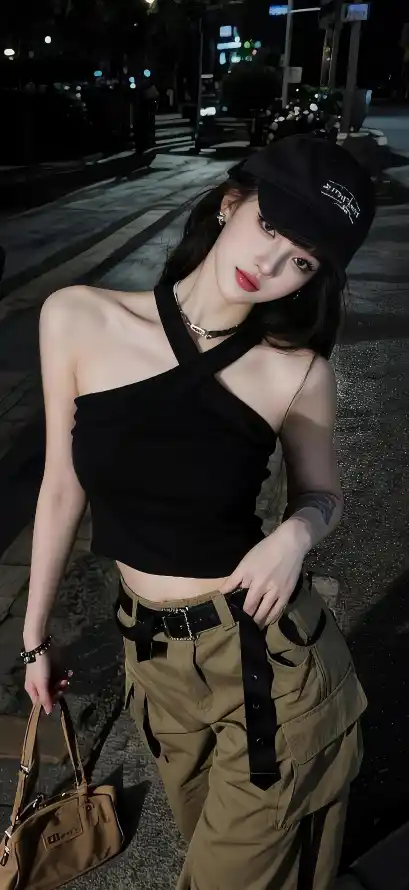 4k夜景壁纸 - 红唇 - 纹身 - 美女「哲风壁纸」