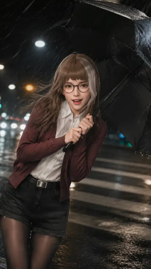 4k写真壁纸 - 打伞 - 眼镜 - 雨夜「哲风壁纸」