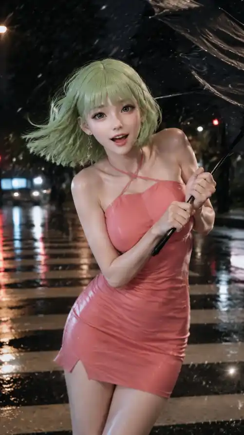 4k写真壁纸 - 女性 - 绿发 - 街景「哲风壁纸」