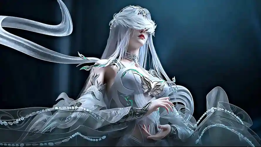4k白发壁纸 - 美女 - 古风 - 白裙「哲风壁纸」