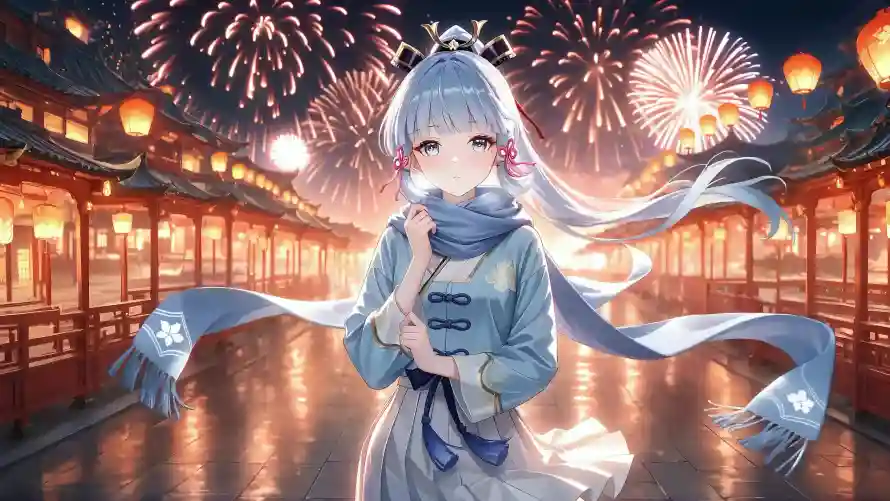 4k原神壁纸-围巾 - 国风-夜景「哲风壁纸」