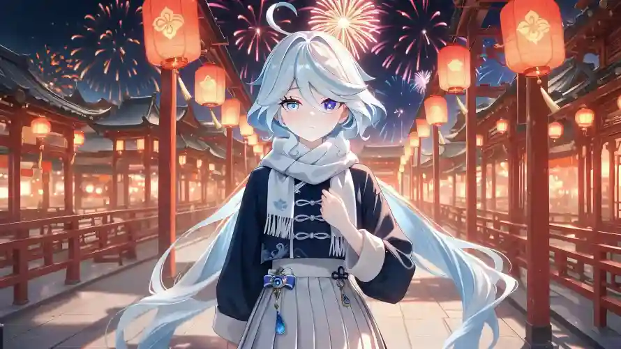 4k原神壁纸-围巾 - 国风-夜景「哲风壁纸」