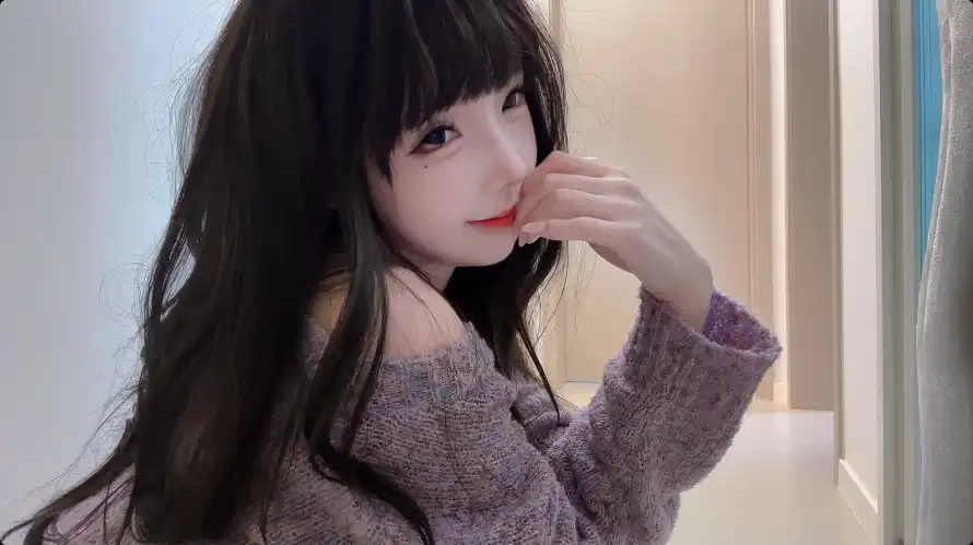 4k甜妹壁纸 - 红唇 - 美女 - 紫毛衣「哲风壁纸」