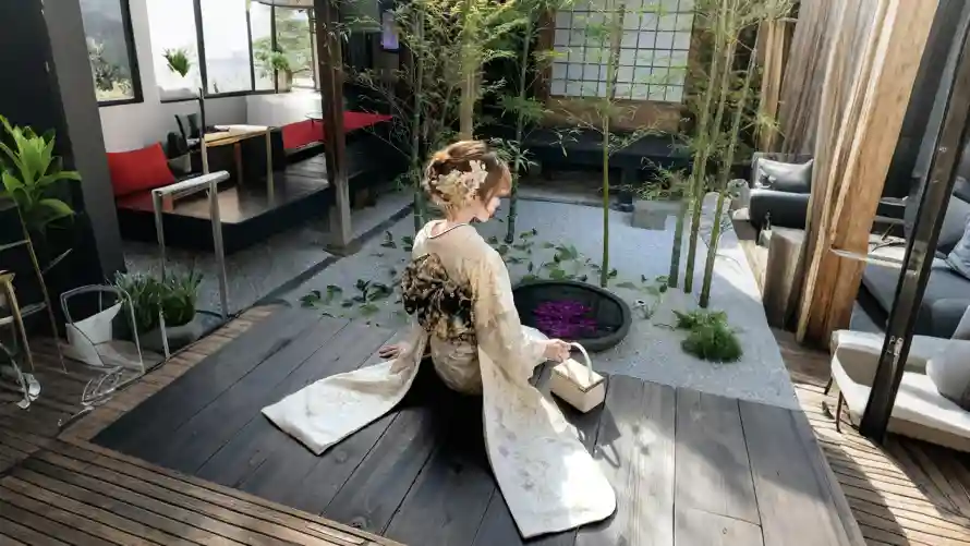 2k和风壁纸-手提包和水池-和服女子壁纸推荐「哲风壁纸」
