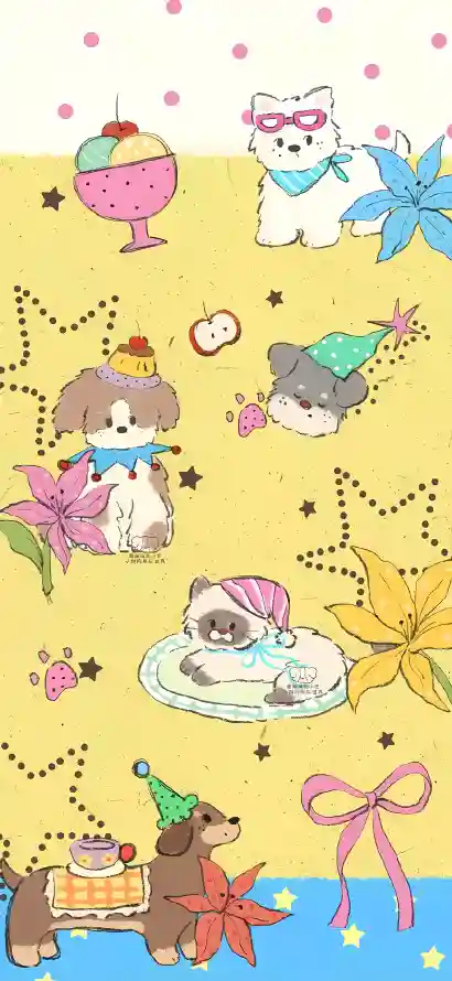 4k卡通壁纸 - 可爱 - 小狗 - 星星「哲风壁纸」