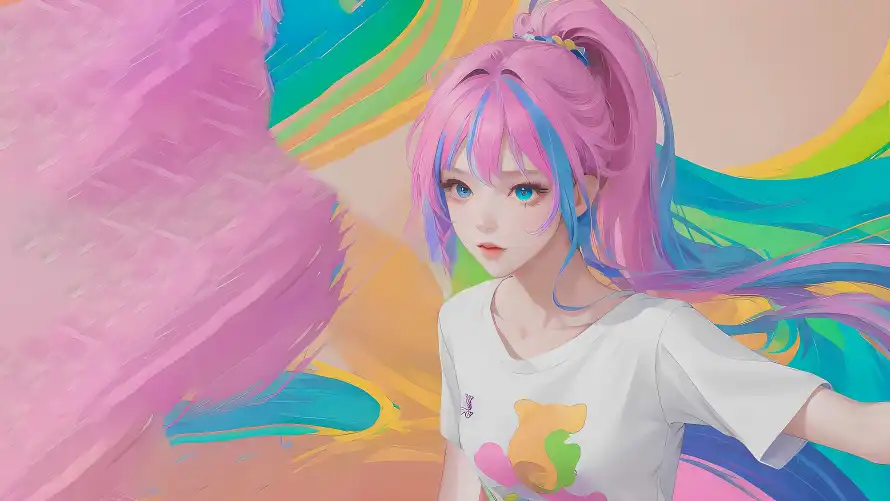 4k少女壁纸-白T恤和插画-3D渲染壁纸推荐「哲风壁纸」