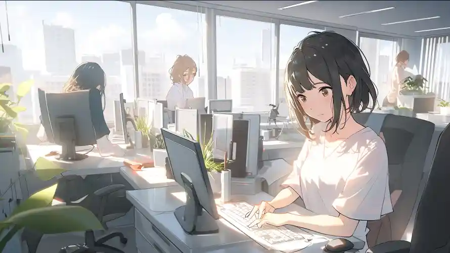 4k办公壁纸 - 治愈 - 电脑 - 短发「哲风壁纸」
