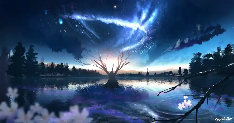 4k倒影壁纸 - 夜景 - 夜空 - 星空「哲风壁纸」
