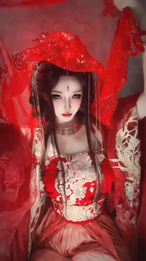 4k国风壁纸 - 婚嫁 - 性感 - 红纱「哲风壁纸」