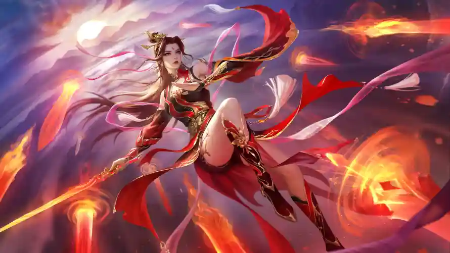 4k发冠壁纸 - 古风 - 持剑 - 红衣「哲风壁纸」