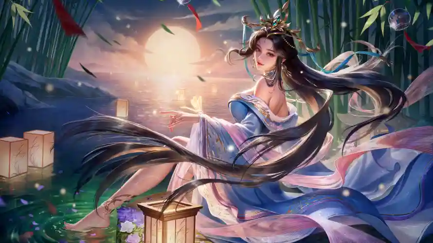 4k发冠壁纸 - 古风 - 月夜 - 流水「哲风壁纸」