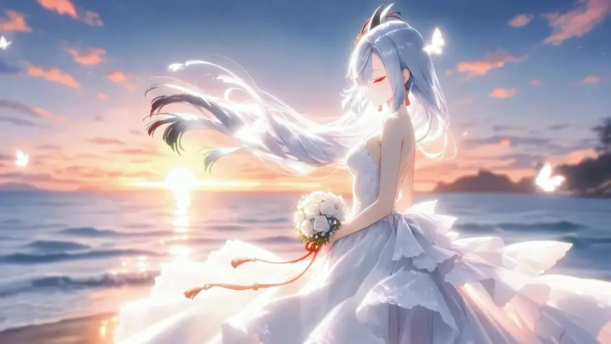 4k光影壁纸-原神 - 大海-婚纱「哲风壁纸」