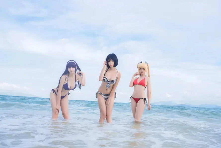 4k三人壁纸 - 夏日 - 少女 - 泳装「哲风壁纸」