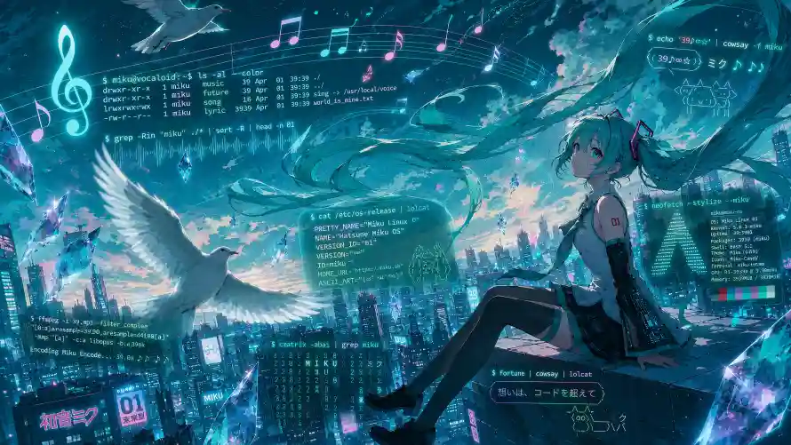 4k乱码壁纸-双马尾和城市-初音未来壁纸分享「哲风壁纸」