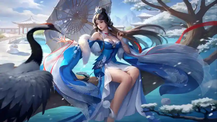 4k亭台壁纸 - 冬季 - 古风 - 蓝裙「哲风壁纸」