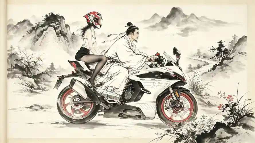 3k古人壁纸-摩托车 - 古风-创意混搭壁纸分享「哲风壁纸」