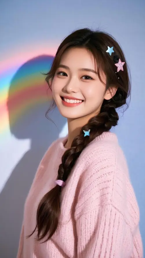 4k人像壁纸 - 少女 - 彩虹 - 微笑「哲风壁纸」