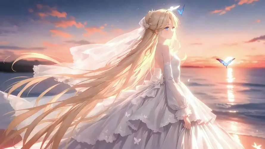 4k大海壁纸 - 头纱 - 婚纱 - 少女「哲风壁纸」