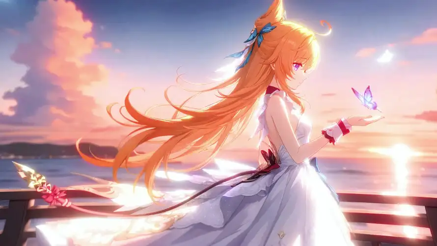 4k原神壁纸 - 夕阳 - 大海 - 婚纱「哲风壁纸」