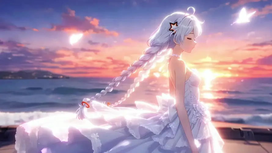 4k侧脸壁纸 - 夕阳 - 大海 - 婚纱「哲风壁纸」