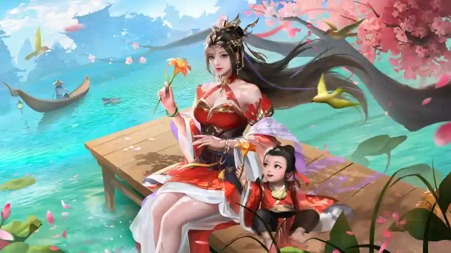 4k刘禅壁纸-古风 - 小舟-桃花「哲风壁纸」