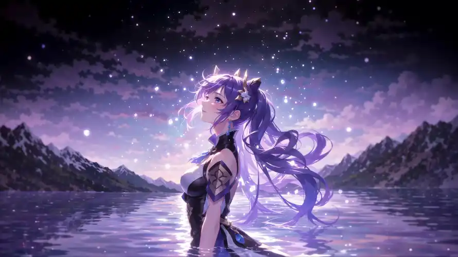 4k倒影壁纸-刻晴 - 原神-夜景「哲风壁纸」